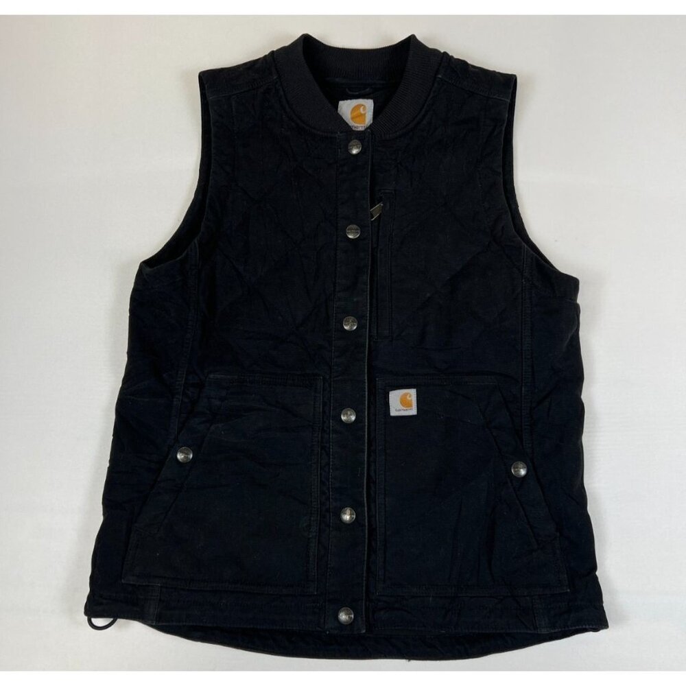Carhartt Boys Size S (4/6) Black Quilted Vest Canvas Workwear Shell